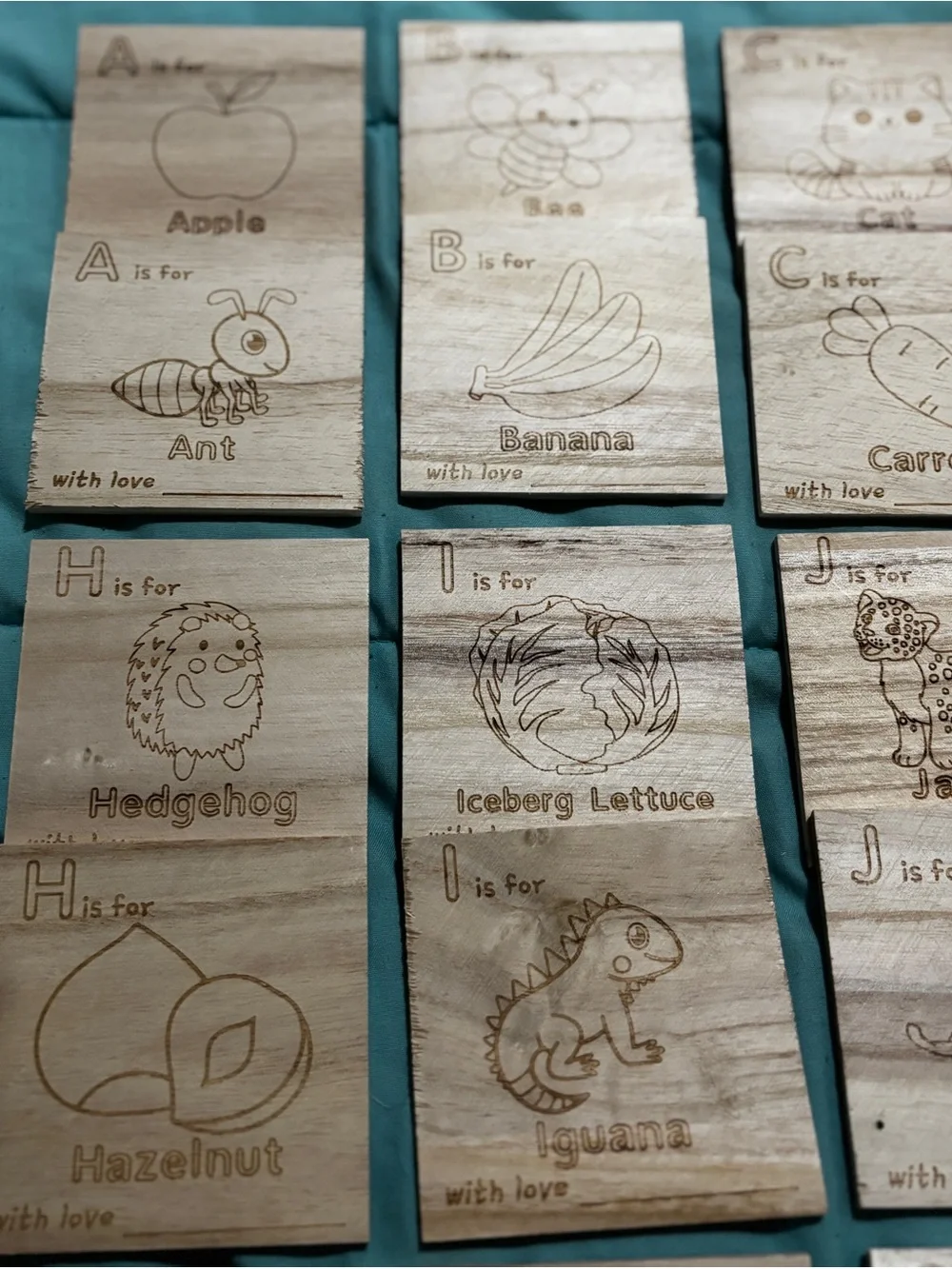 Handmade Wooden Montessori Alphabet Matching Memory Game 52 Tiles With Box